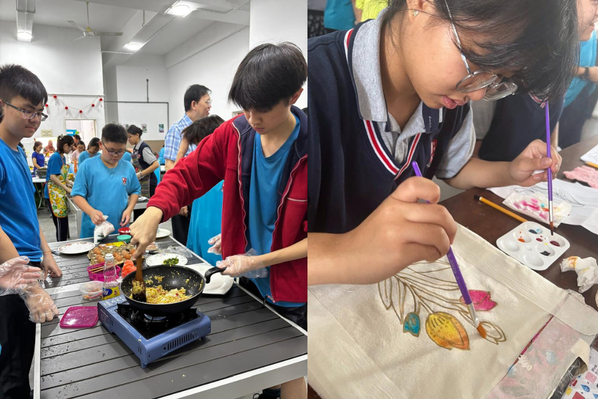 左圖為為孩子舉辦烹飪比賽；右圖為帶孩子到峇迪工作坊。